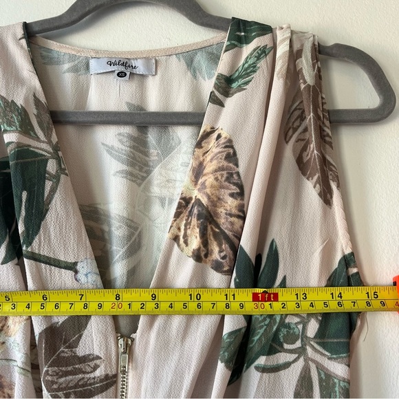 Wildfire Tropical Leaf Print Maxi Dress XS Beige Green Sleeveless Vacation - Picture 5 of 11